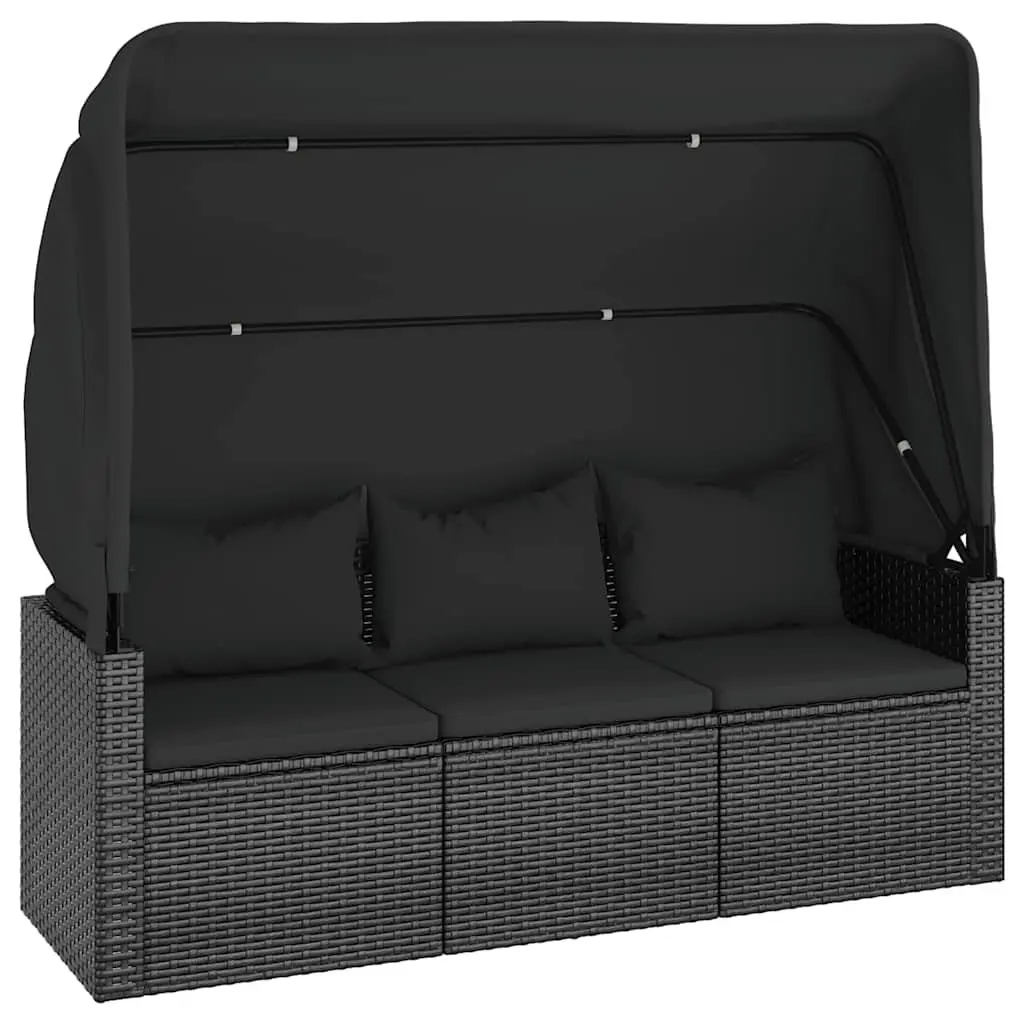 4 Piece Garden Sofa Set with Cushions Black Poly Rattan Outdoor Furniture