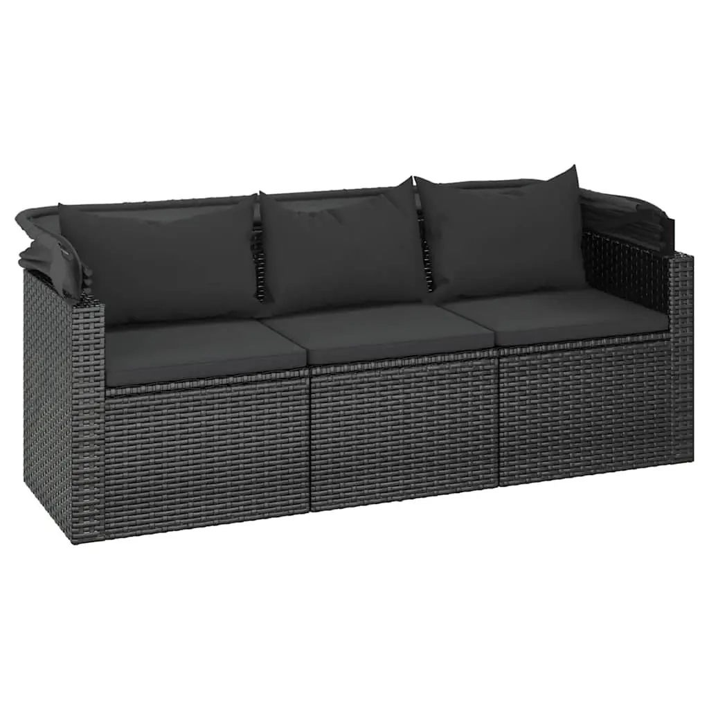 4 Piece Garden Sofa Set with Cushions Black Poly Rattan Outdoor Furniture