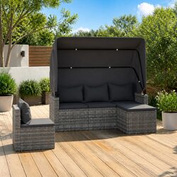 Garden Sofa Set 4 Piece Grey Poly Rattan Outdoor Furniture with Cushions