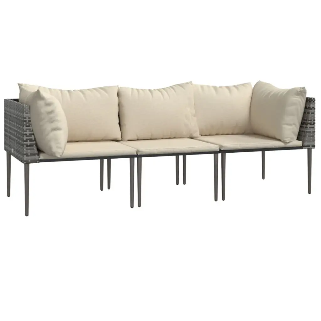 3 Piece Outdoor Garden Lounge Set Grey Poly Rattan Furniture with Cushions