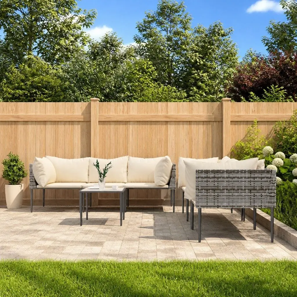 7 Piece Garden Lounge Set Outdoor Furniture Grey PE Rattan with Cushions