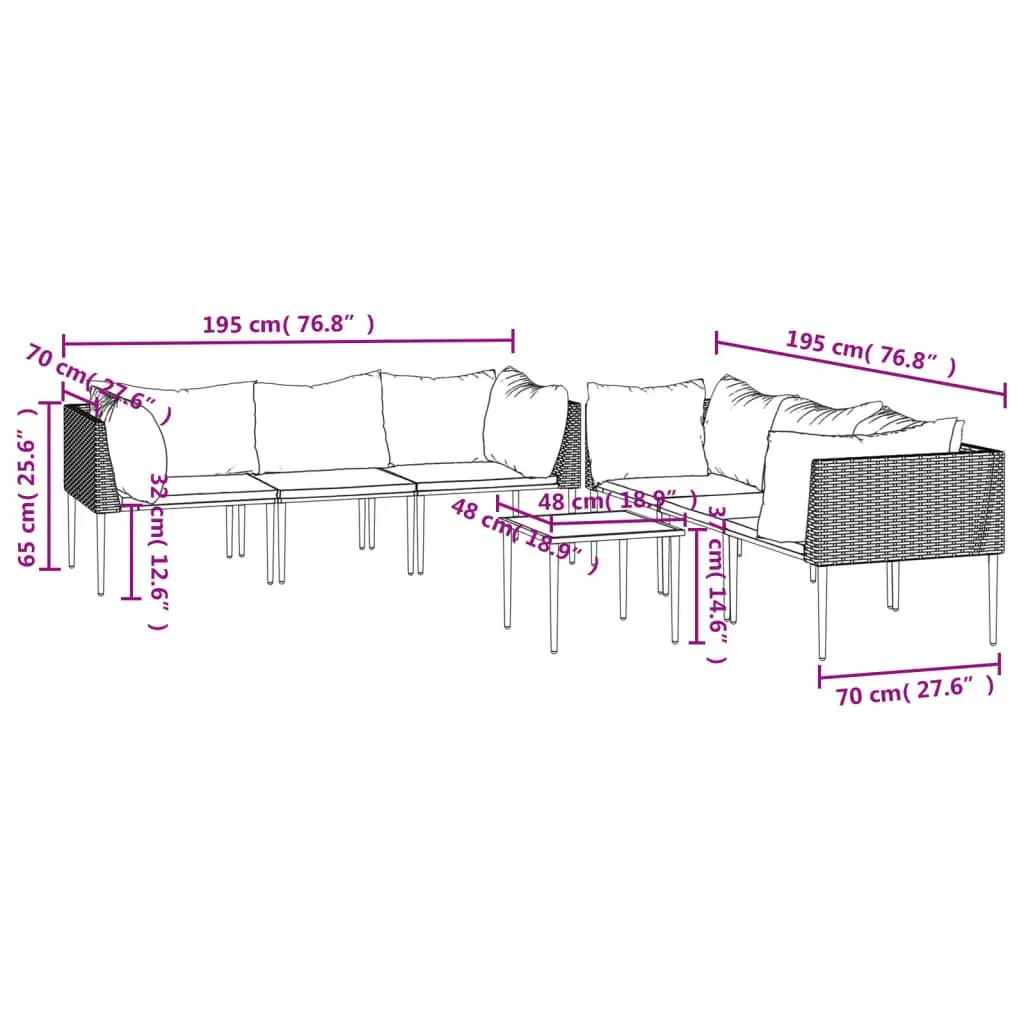 7 Piece Garden Lounge Set Outdoor Furniture Grey PE Rattan with Cushions
