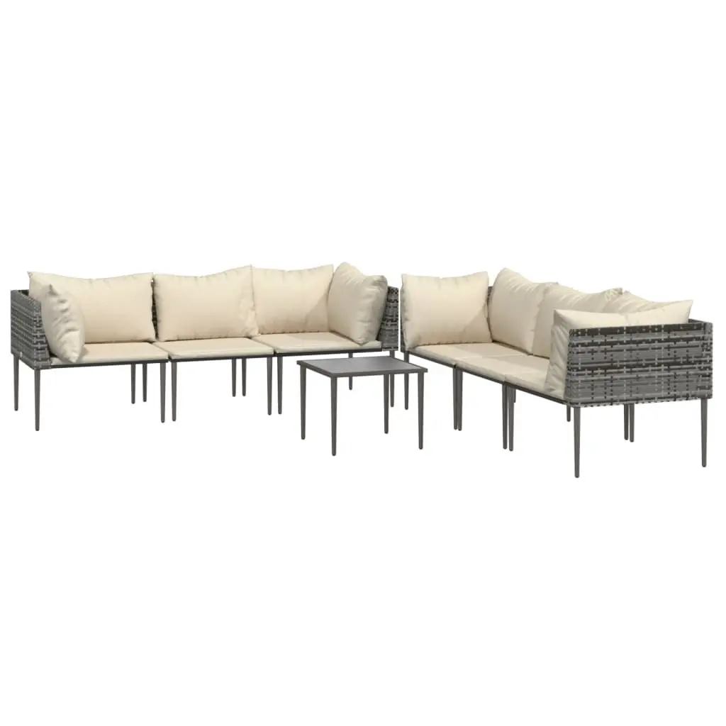 7 Piece Garden Lounge Set Outdoor Furniture Grey PE Rattan with Cushions