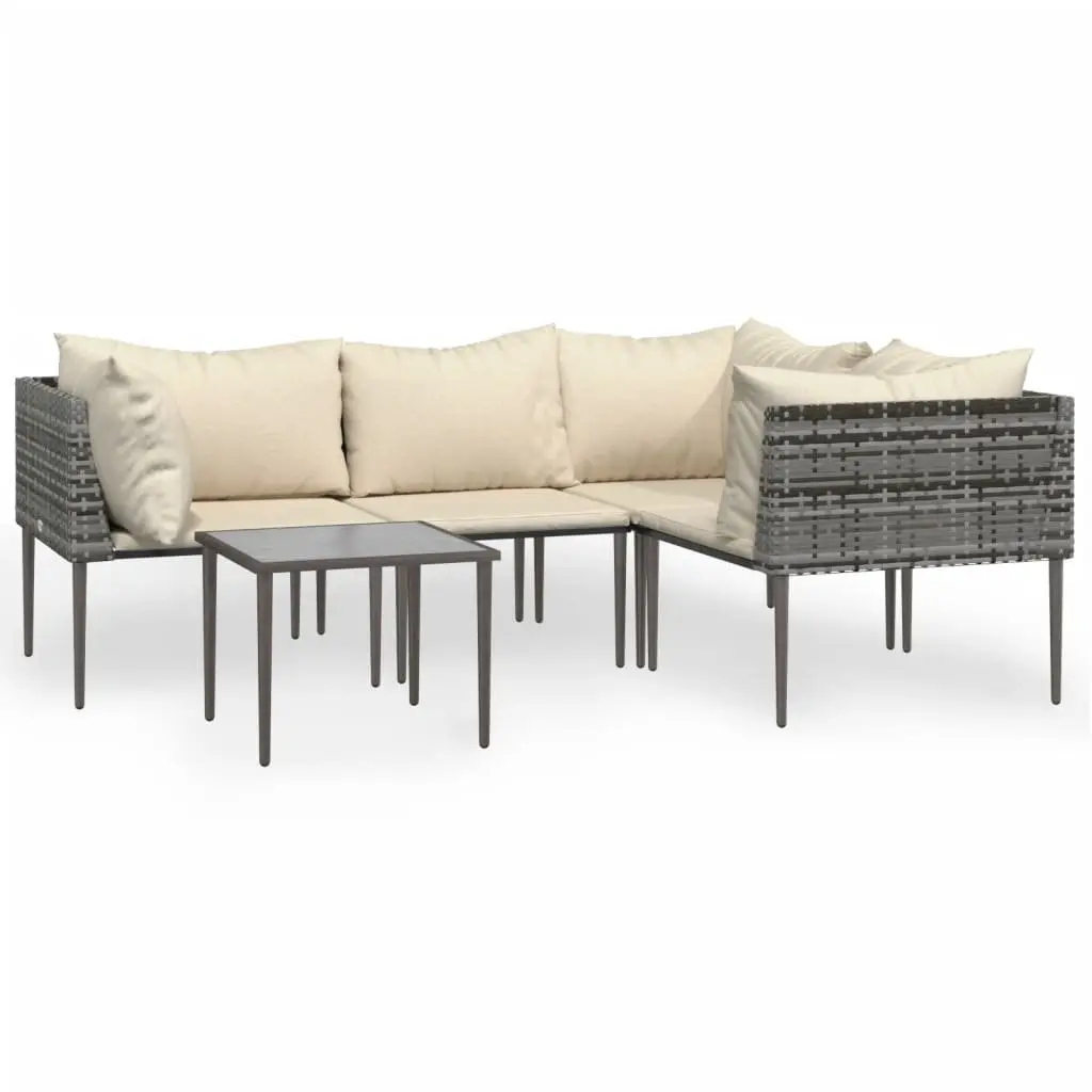 5 Piece Garden Lounge Set with Cushions Grey Poly Rattan Outdoor Furniture