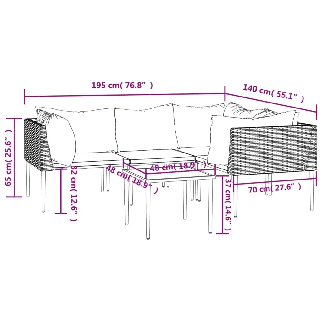5 Piece Garden Lounge Set with Cushions Grey Poly Rattan Outdoor Furniture