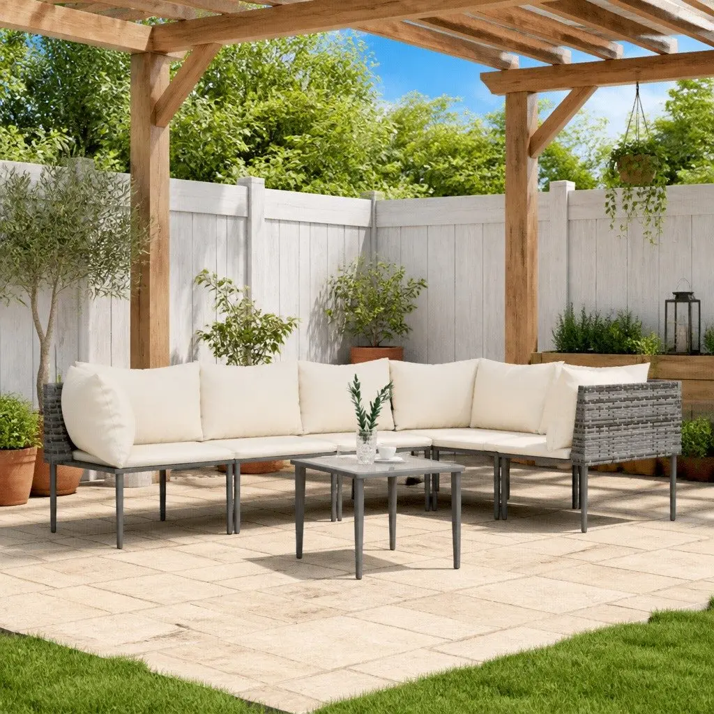 7 Piece Garden Lounge Set Outdoor Furniture Poly Rattan Grey with Cushions