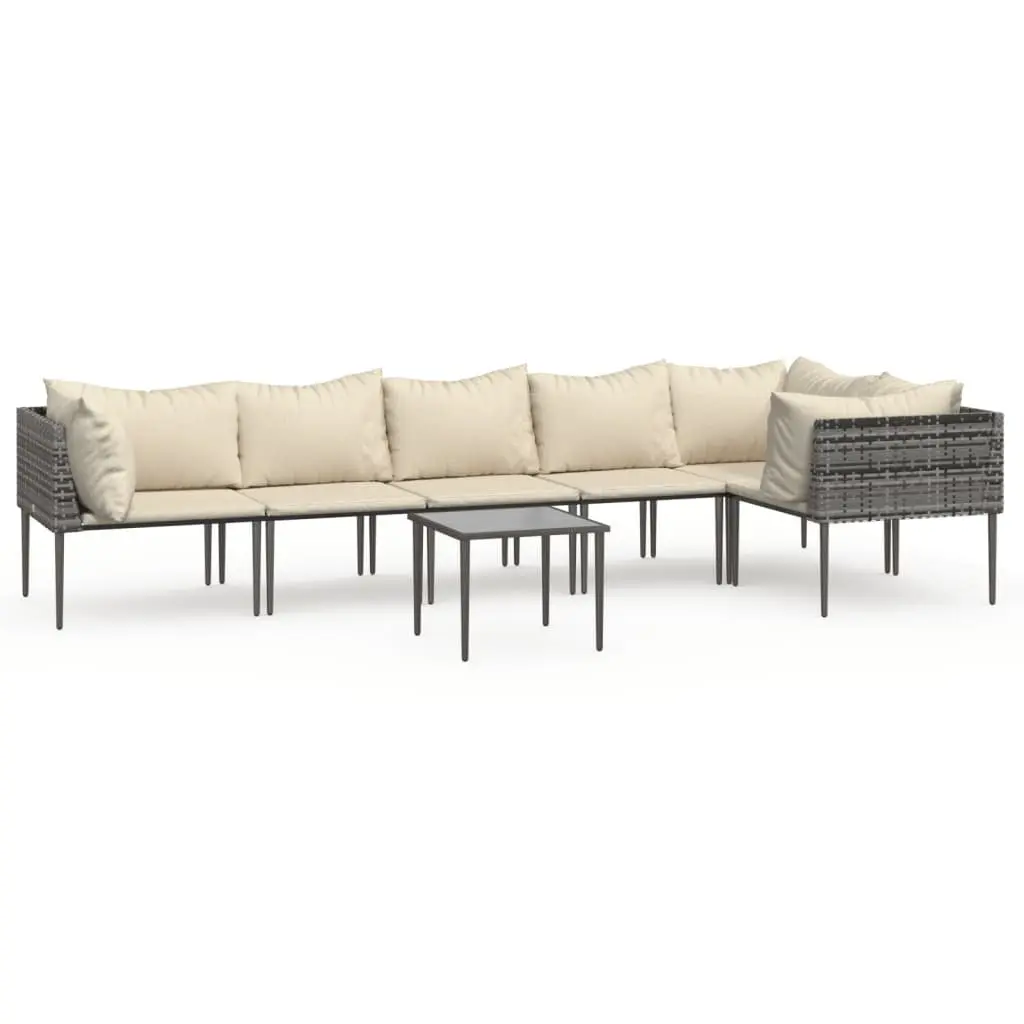 7 Piece Garden Lounge Set Outdoor Furniture Poly Rattan Grey with Cushions