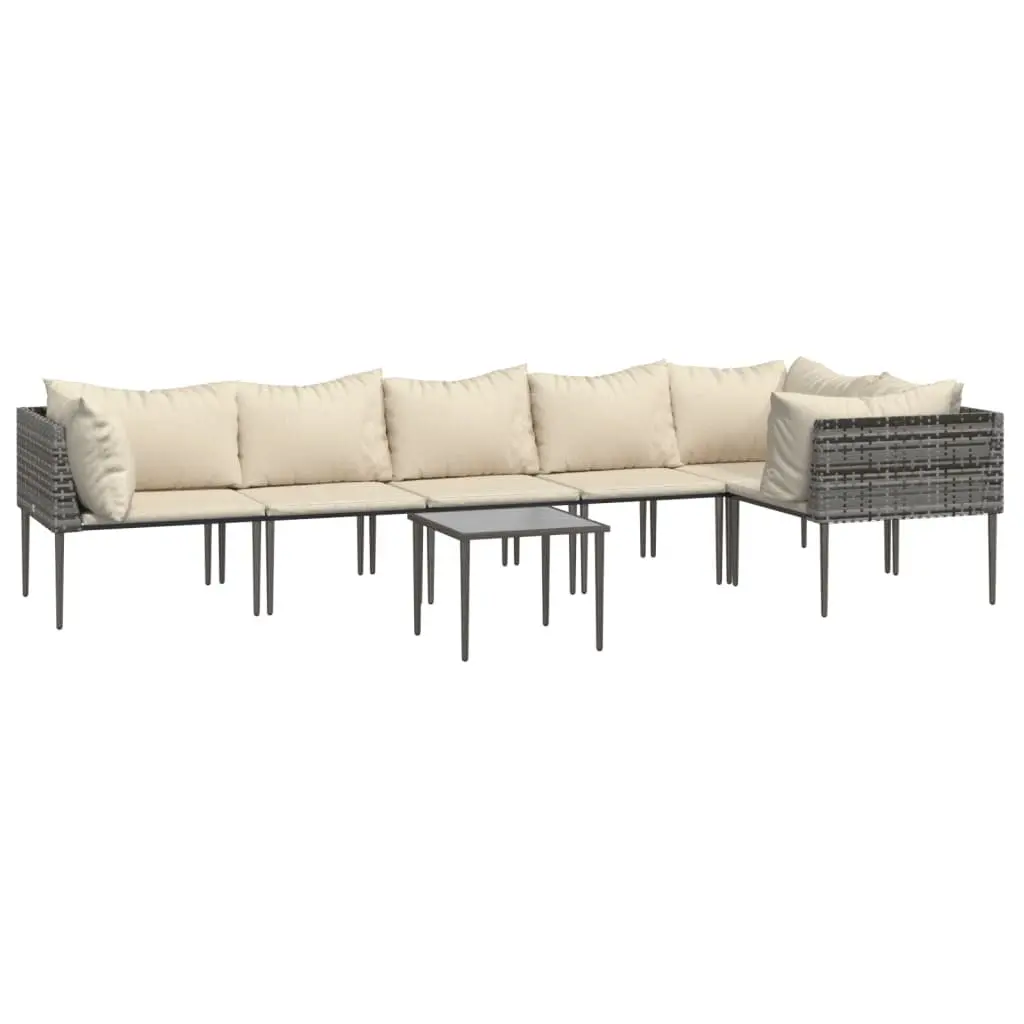 7 Piece Garden Lounge Set Outdoor Furniture Poly Rattan Grey with Cushions