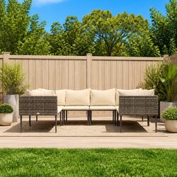 Garden Lounge Set 6 Piece Outdoor Furniture with Cushions Grey Poly Rattan