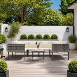 7 Piece Outdoor Garden Lounge Set Grey Poly Rattan Furniture with Cushions