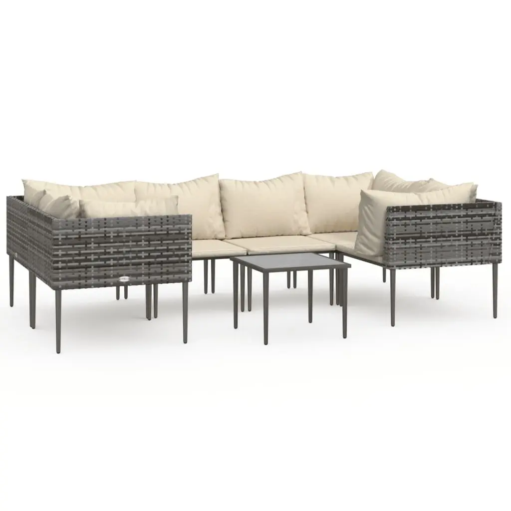 7 Piece Outdoor Garden Lounge Set Grey Poly Rattan Furniture with Cushions