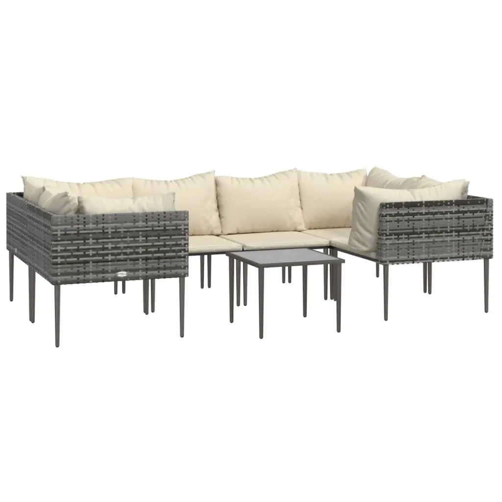 7 Piece Outdoor Garden Lounge Set Grey Poly Rattan Furniture with Cushions