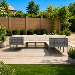 Garden Lounge Set 8 Piece Grey Poly Rattan Outdoor Furniture with Cushions