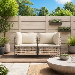 Outdoor Corner Sofa 2 pcs Poly Rattan Garden Lounge Seating Modular Furniture