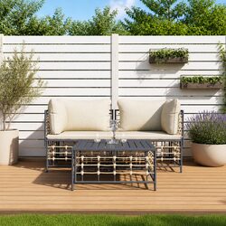 3 Piece Garden Lounge Set Outdoor Seating Cushions Anthracite Poly Rattan