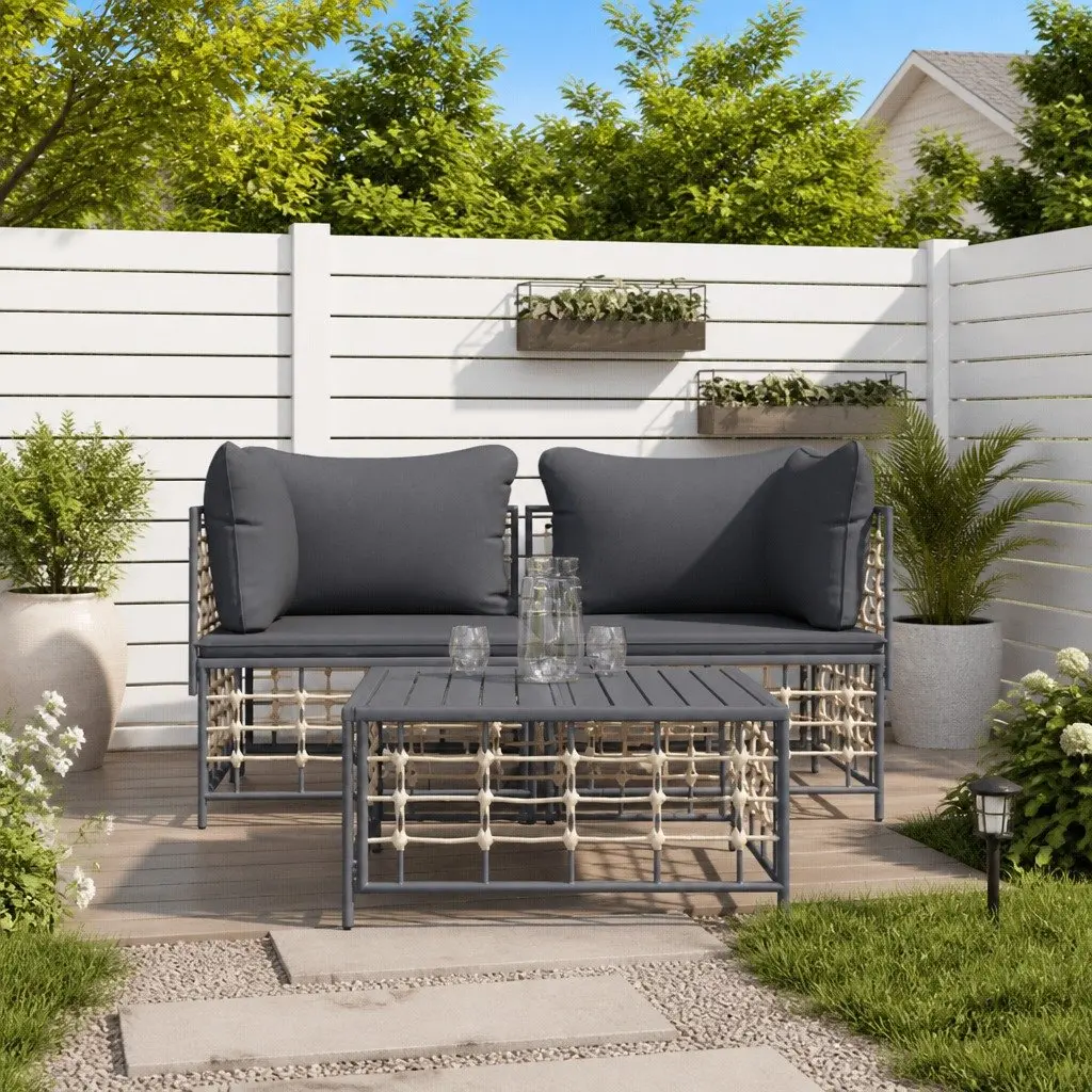 Outdoor Lounge Set 3 Piece Garden Furniture Poly Rattan Sofa with Cushions