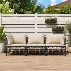 Garden Lounge Set 3 Piece Outdoor Seating Sofa Anthracite Poly Rattan with