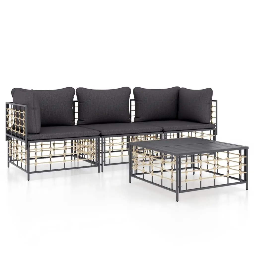 Garden Lounge Set 4 Piece Outdoor Seating Poly Rattan Anthracite with Cushions
