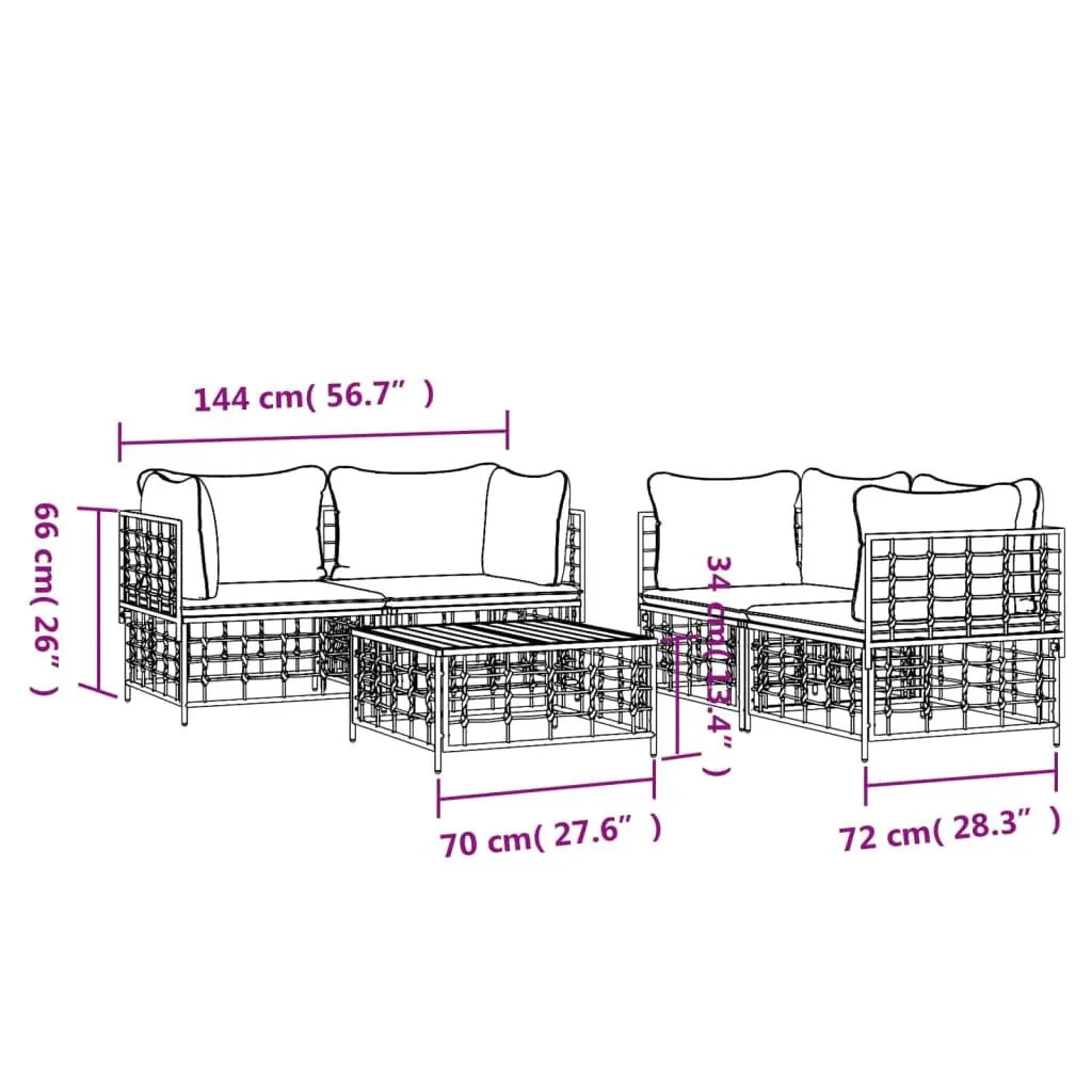 5 Piece Garden Lounge Set Outdoor Seating Furniture with Cushions Anthracite