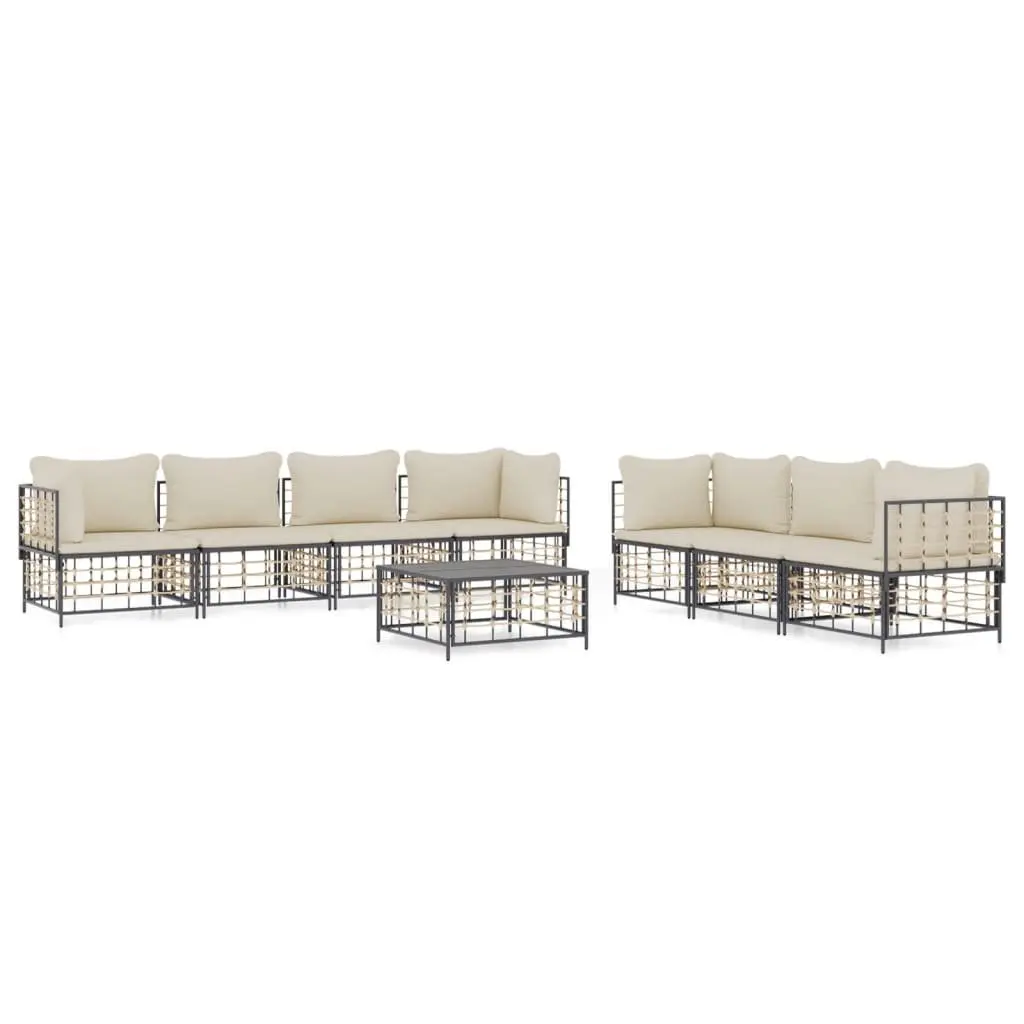 Outdoor Lounge Set 8 Piece Garden Seating Anthracite Poly Rattan with Cushions