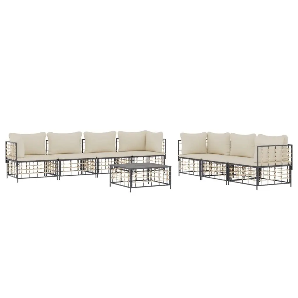 Outdoor Lounge Set 8 Piece Garden Seating Anthracite Poly Rattan with Cushions