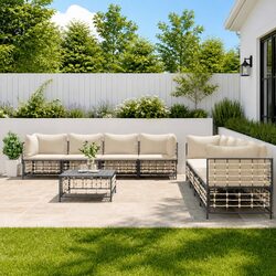 Outdoor Lounge Set 9 Piece Garden Furniture Poly Rattan Sofa Cushions Anthracite