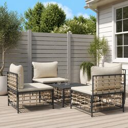 5 Piece Garden Lounge Set Outdoor Seating with Cushions Anthracite Poly Rattan