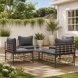 Outdoor Garden Lounge Set 5 Piece Poly Rattan Patio Furniture with Cushions