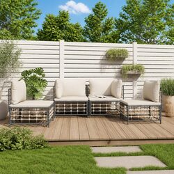 Outdoor Lounge Set 4 Piece Garden Furniture with Cushions Anthracite Poly Rattan