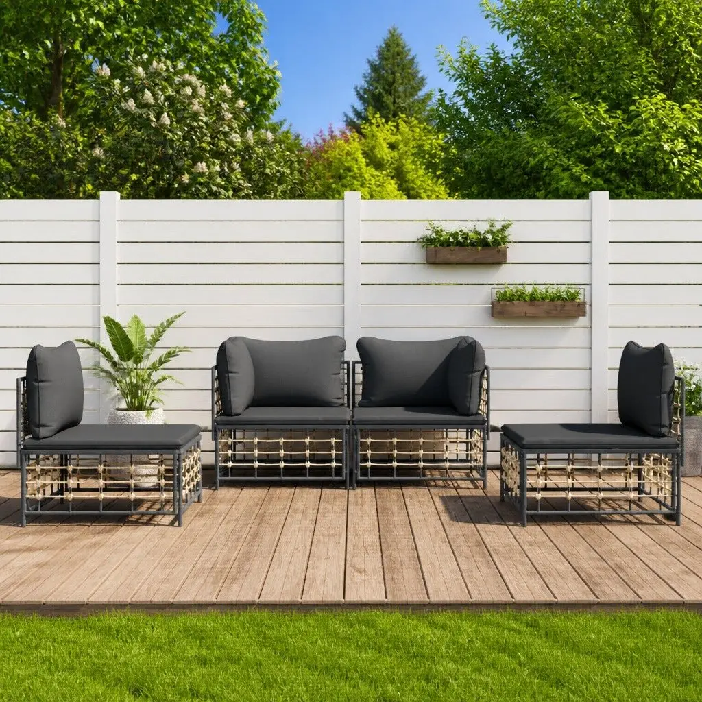 4 Piece Garden Lounge Set Poly Rattan Anthracite Outdoor Sofa with Cushions