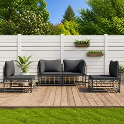 Garden Lounge Set 4 Piece Outdoor Seating Poly Rattan Cushions Anthracite