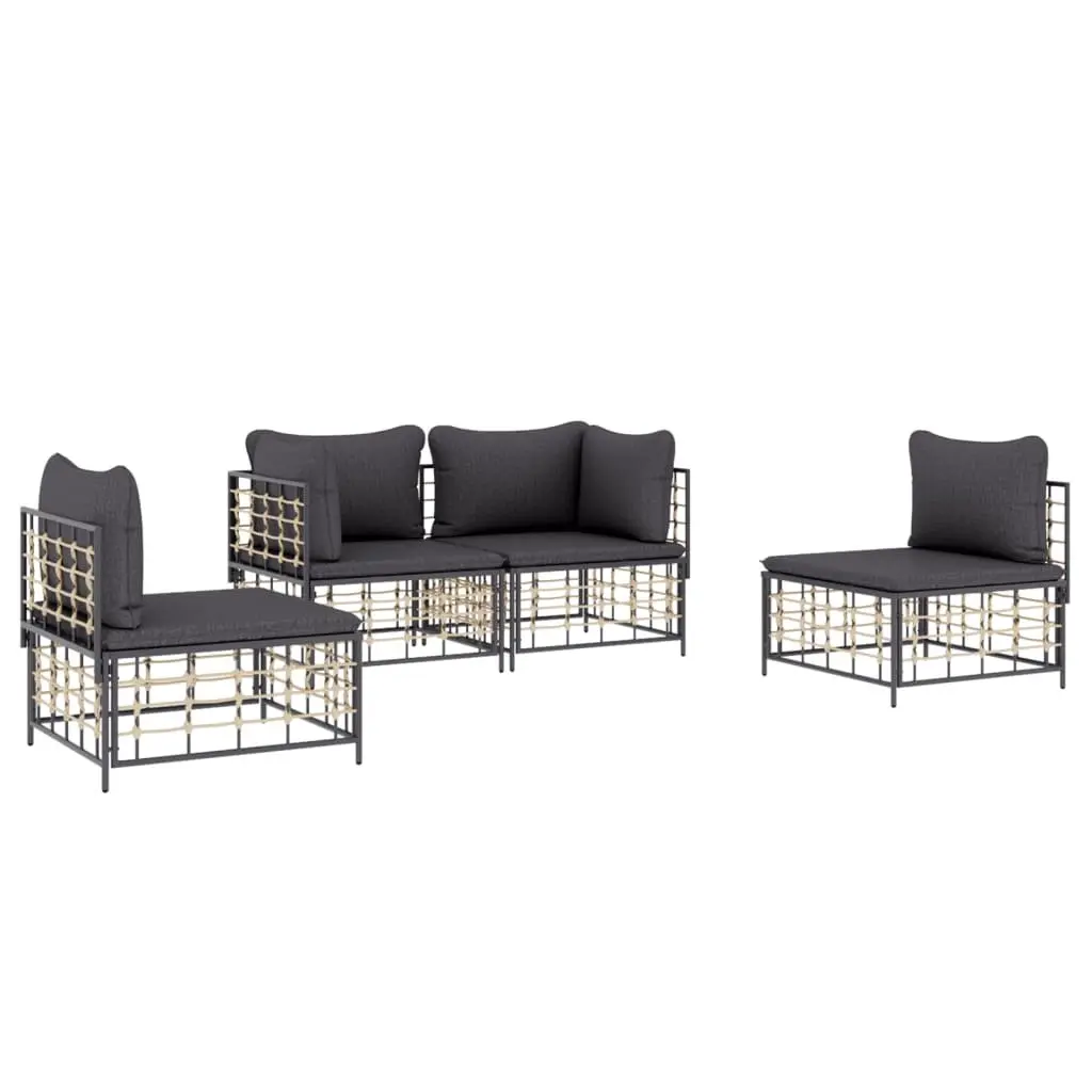 4 Piece Garden Lounge Set Poly Rattan Anthracite Outdoor Sofa with Cushions