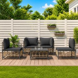 5-Piece Outdoor Garden Lounge Set Anthracite Poly Rattan Patio Furniture with