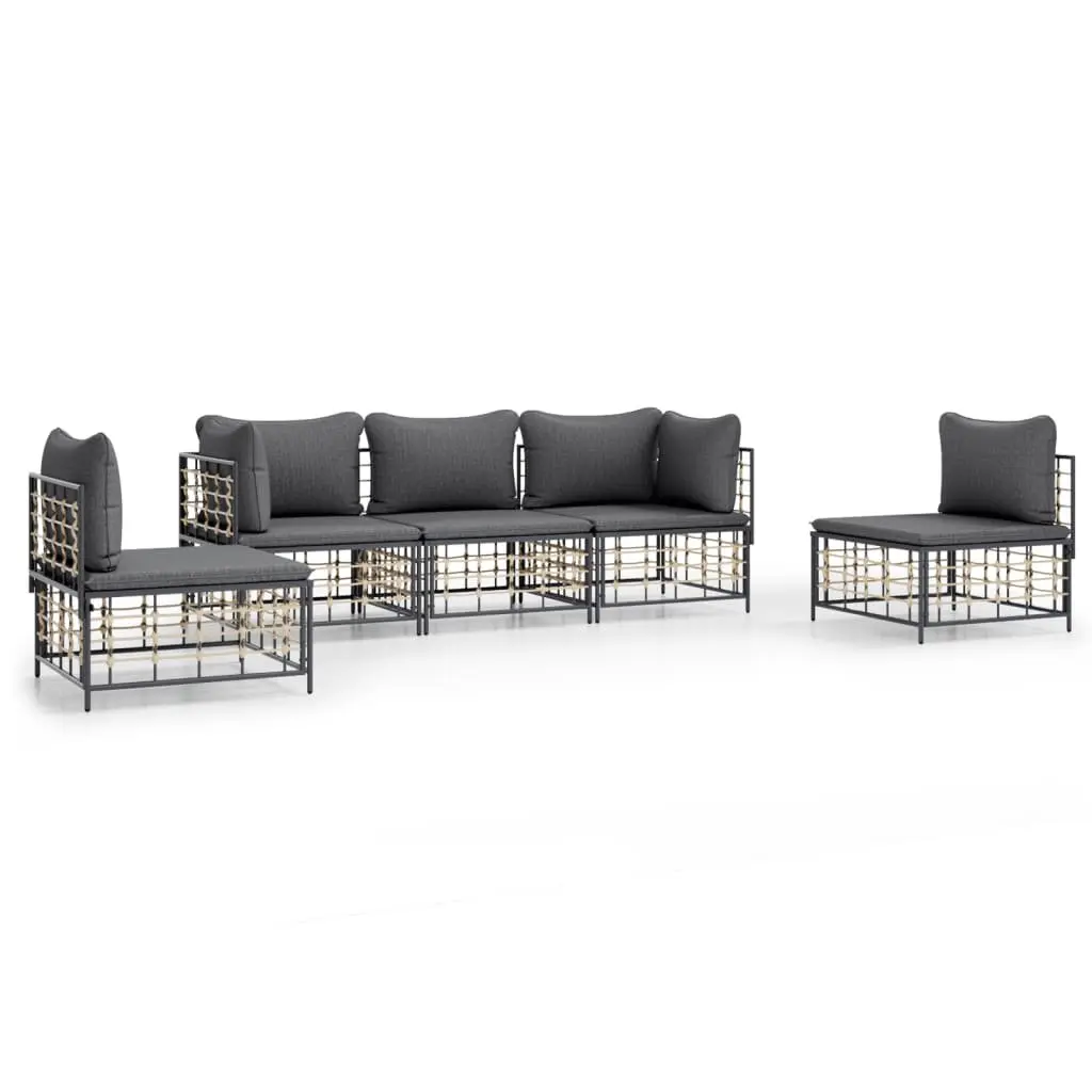 5 Piece Garden Lounge Set Outdoor Seating Furniture with Cushions Anthracite