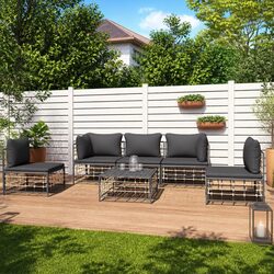 Outdoor Lounge Set 6 Piece Garden Furniture Poly Rattan Anthracite Seating Sofa