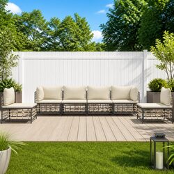 Garden Lounge Set 6 Piece Outdoor Seating Poly Rattan Cushions Anthracite