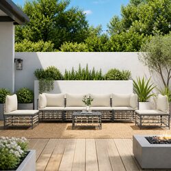 Outdoor Lounge Set 7 Piece Garden Furniture Poly Rattan Sofa with Cushions
