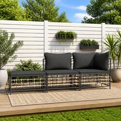 Outdoor Garden Lounge Set 3 Piece Poly Rattan Patio Sofa Seating with Cushions