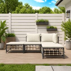 Outdoor Garden Lounge Set 4 Piece Poly Rattan Furniture with Cushions Anthracite