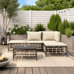 Outdoor Lounge Set 5 Piece Garden Sofa Poly Rattan Patio Furniture Anthracite