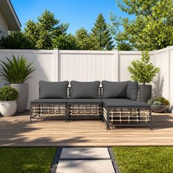 Outdoor Garden Lounge Set 4 Piece Poly Rattan Sofa with Cushions Anthracite