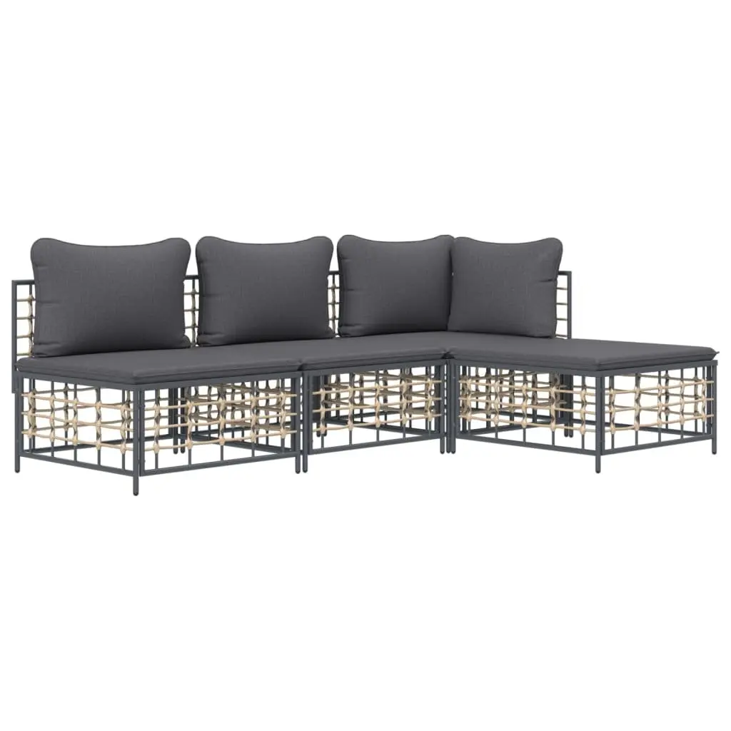Outdoor Garden Lounge Set 4 Piece Weather-resistant Poly Rattan Sofa with Cushions Anthracite