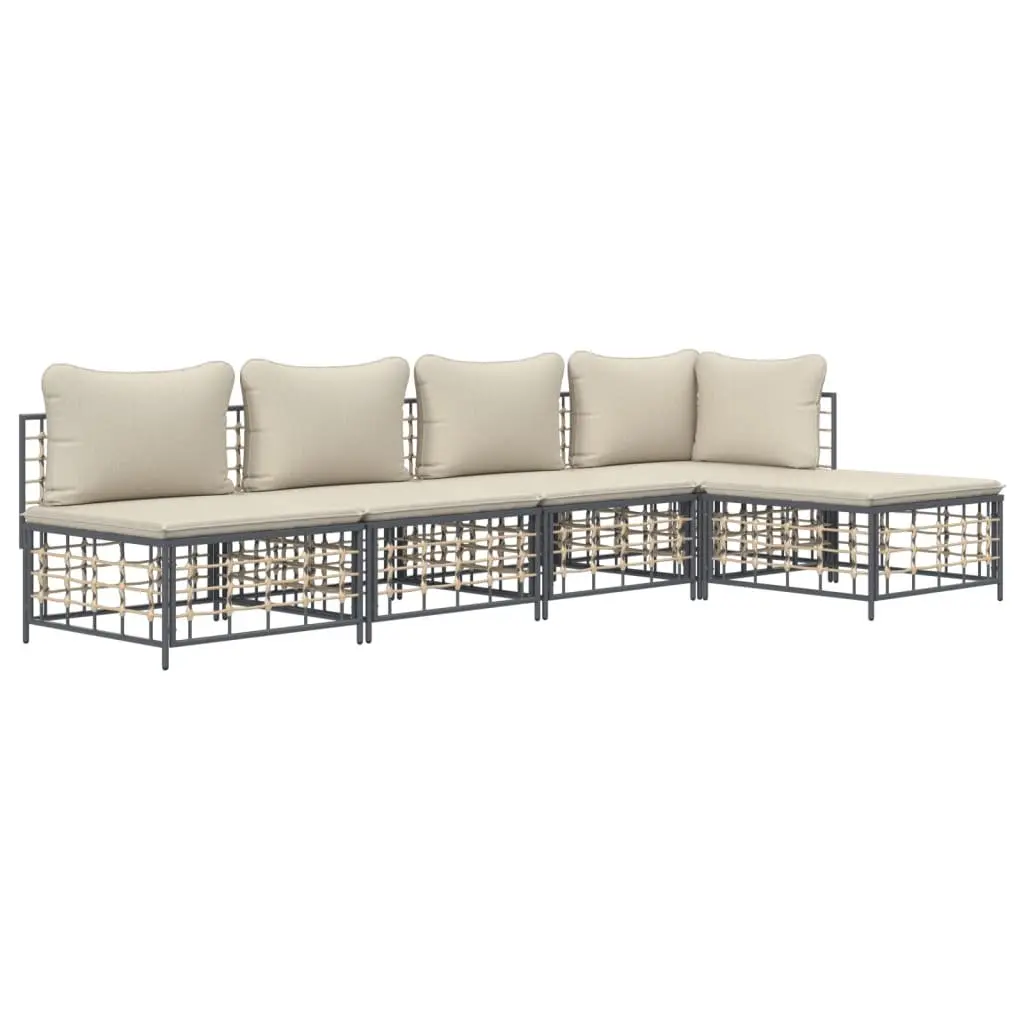 5 Piece Garden Lounge Set Outdoor Sofa Sectional with Cushions Anthracite