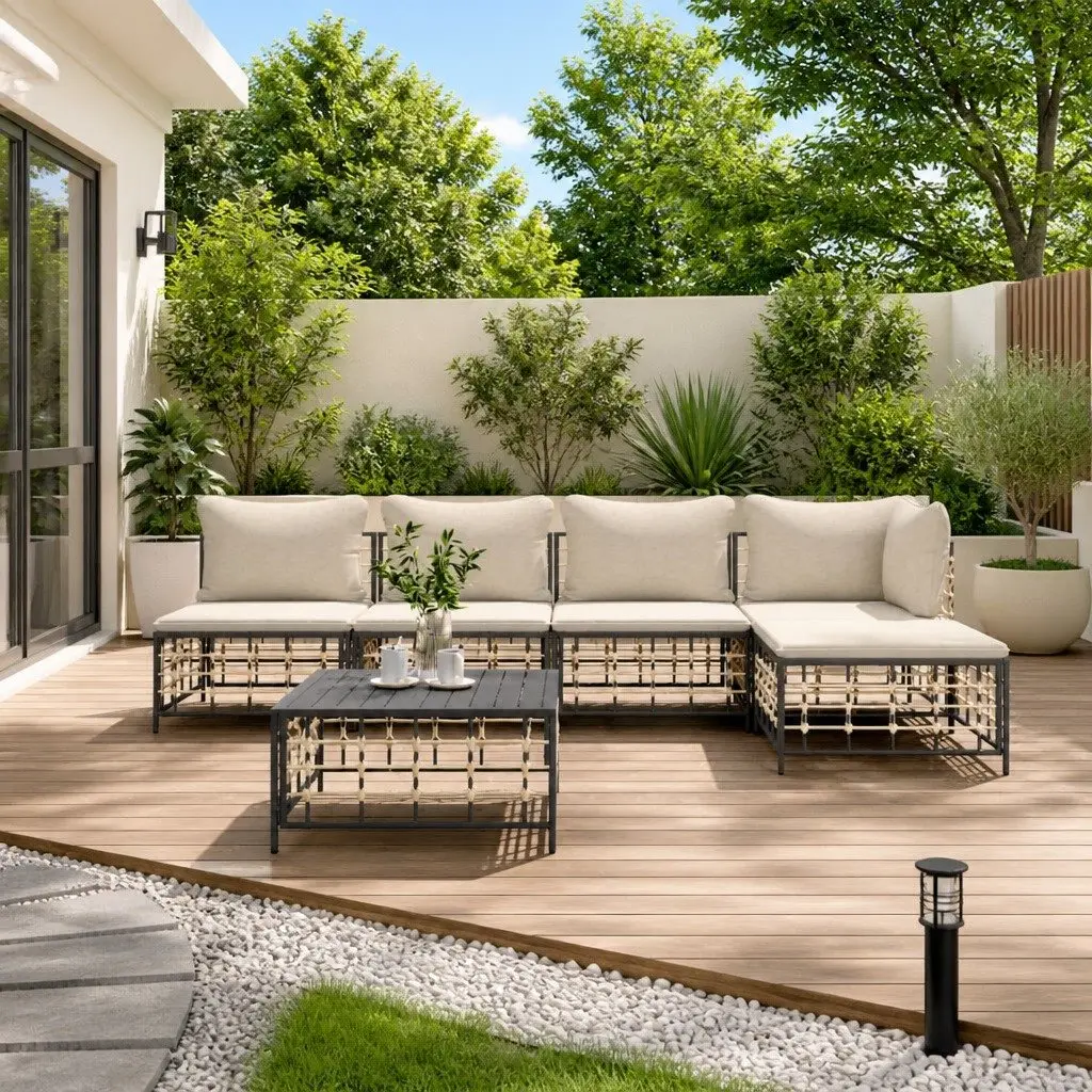 6 Piece Garden Lounge Set Modular Sofa with Cushions Poly Rattan Steel Frame Anthracite