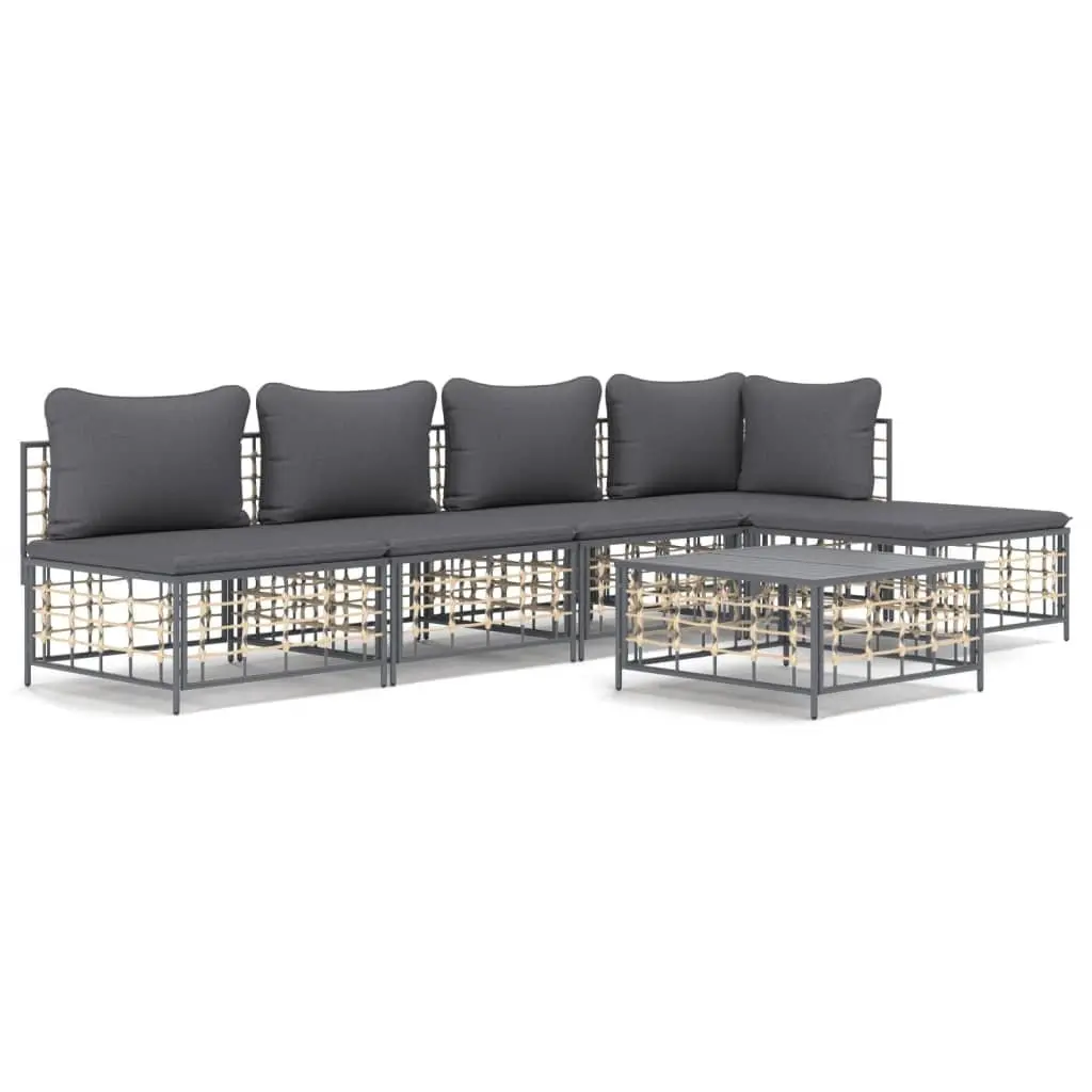 6 Piece Garden Lounge Set Anthracite Poly Rattan Cushions Outdoor Furniture