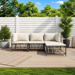 Outdoor Garden Lounge Set 4 Piece Poly Rattan Sectional Sofa with Cushions