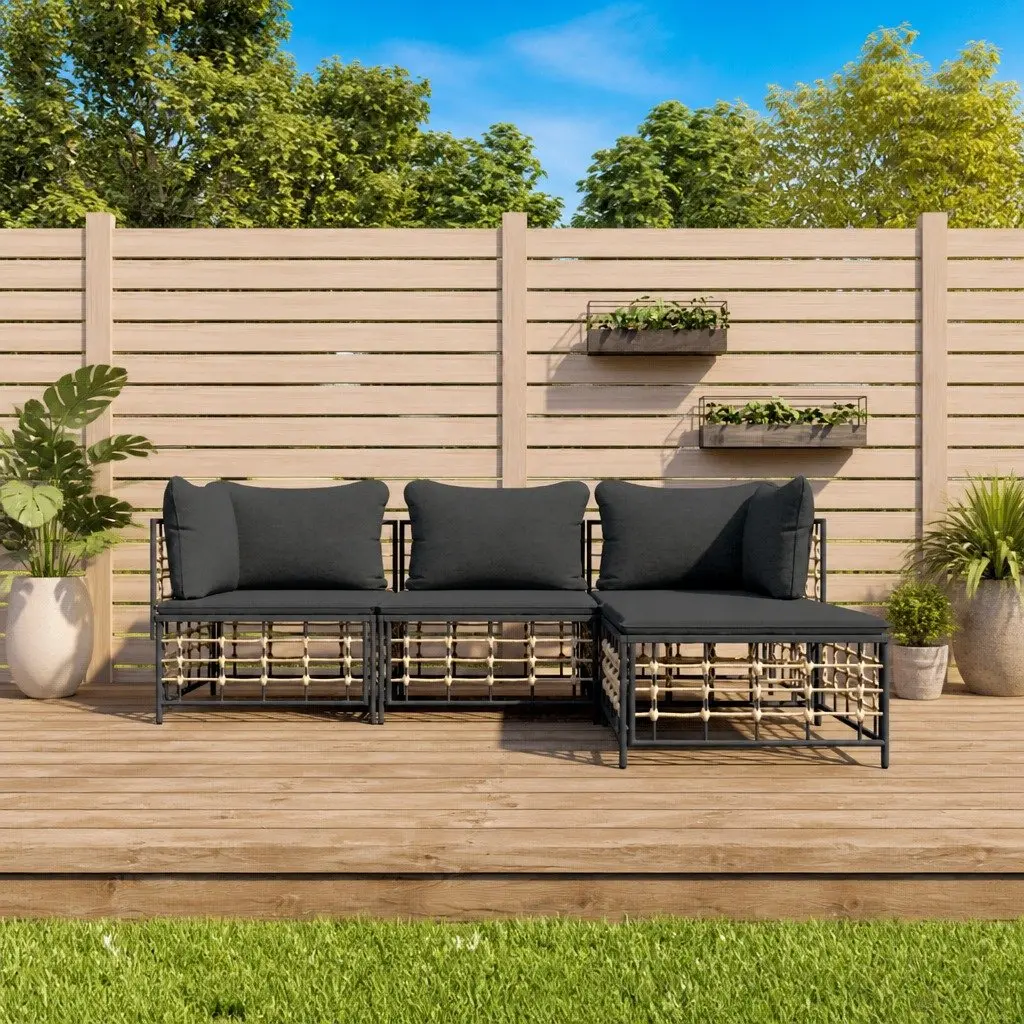 4 Piece Garden Lounge Set Weather-Resistant Poly Rattan Anthracite with Cushions