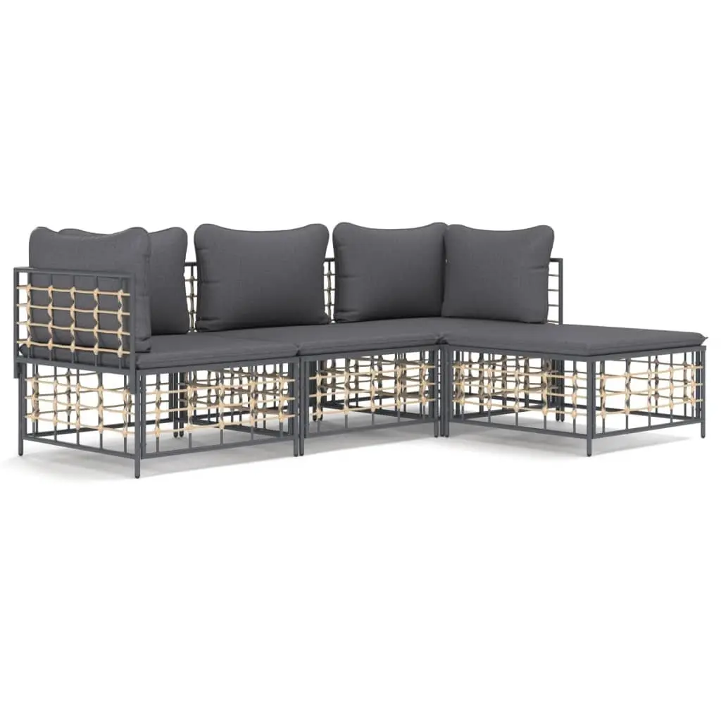 4 Piece Garden Lounge Set Weather-Resistant Poly Rattan Anthracite with Cushions