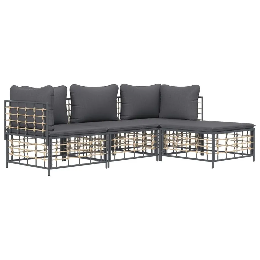 4 Piece Garden Lounge Set Weather-Resistant Poly Rattan Anthracite with Cushions