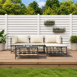 Outdoor Lounge Set 4 Piece Garden Furniture Poly Rattan Sofa with Cushions